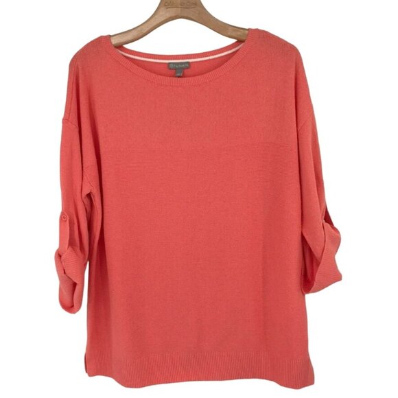 T By Talbots Coral Sweater 3/4 roll tab Sleeve  Womens size large cotton new - Picture 1 of 10